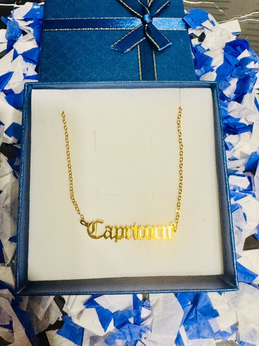 Gold Capricorn Nameplate Necklace - Polished Zodiac Pendant